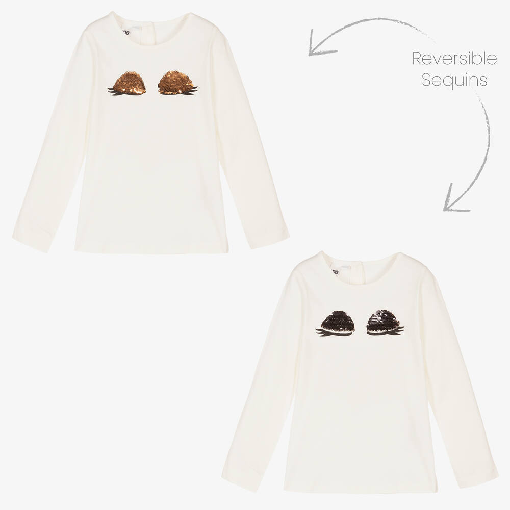 iDO Baby-Girls Ivory Cotton Sequin Top | Childrensalon Outlet