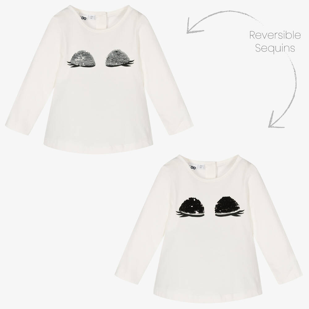 iDO Baby-Girls Ivory Cotton Sequin Top | Childrensalon Outlet