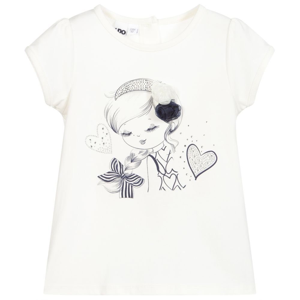 iDO Baby - Girls Ivory Cotton T-Shirt | Childrensalon