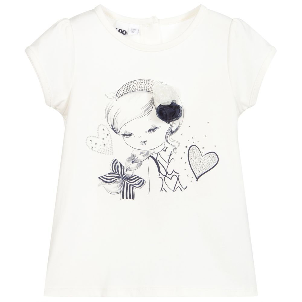 iDO Baby-Girls Ivory Cotton T-Shirt | Childrensalon Outlet