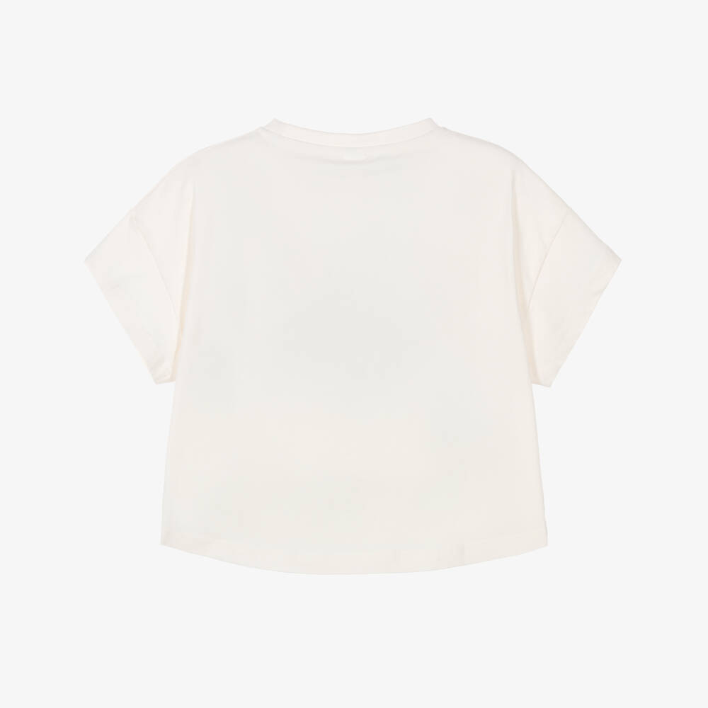 iDO-Girls Ivory Cotton T-Shirt with Rhinestones and Animal Print | Childrensalon Outlet