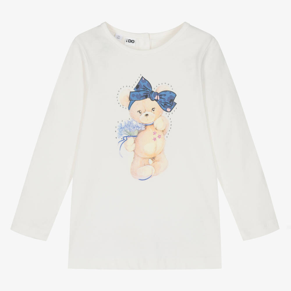 iDO Baby - Girls Ivory Cotton Teddy Bear Top | Childrensalon