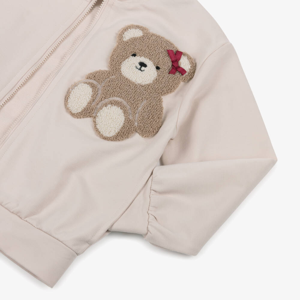iDO-Girls Ivory Cotton Teddy Bear Zip-Up Top | Childrensalon Outlet