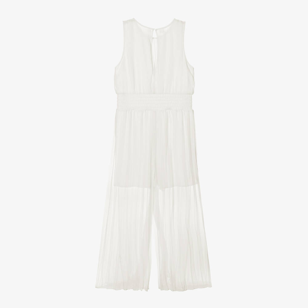 iDO Junior-Girls Ivory Crêpe Chiffon Pleated Jumpsuit | Childrensalon Outlet