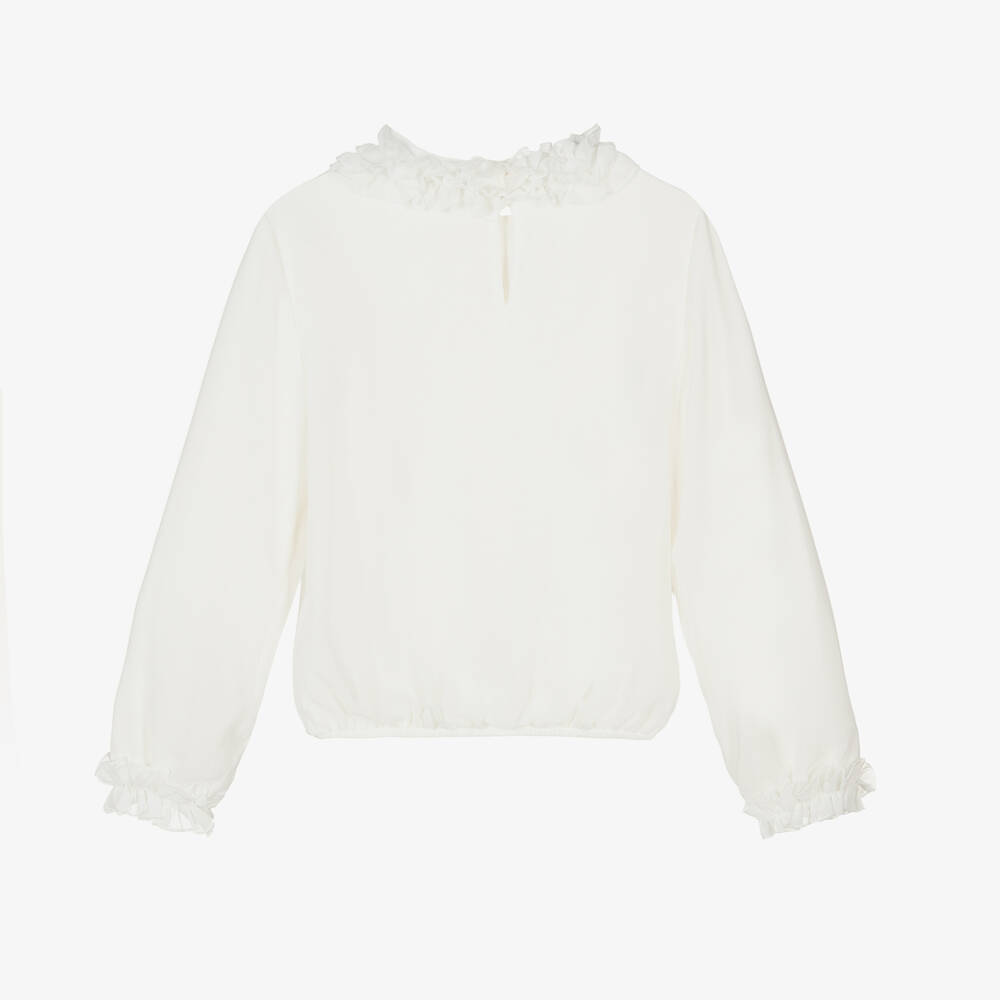 iDO Junior-بلوز كريب شيفون مزين بكشكش لون عاجي للبنات | Childrensalon Outlet