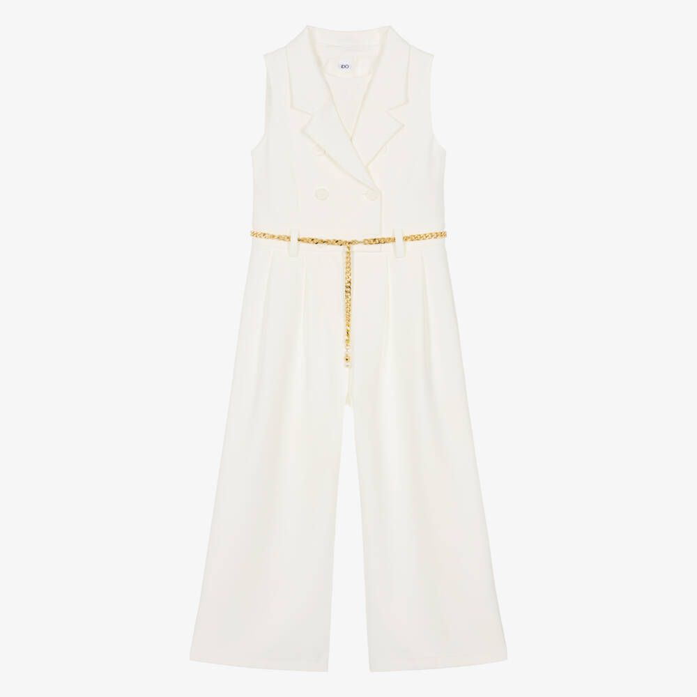 iDO-Girls Ivory Crêpe Jumpsuit with Vest & Chain Belt | Childrensalon Outlet