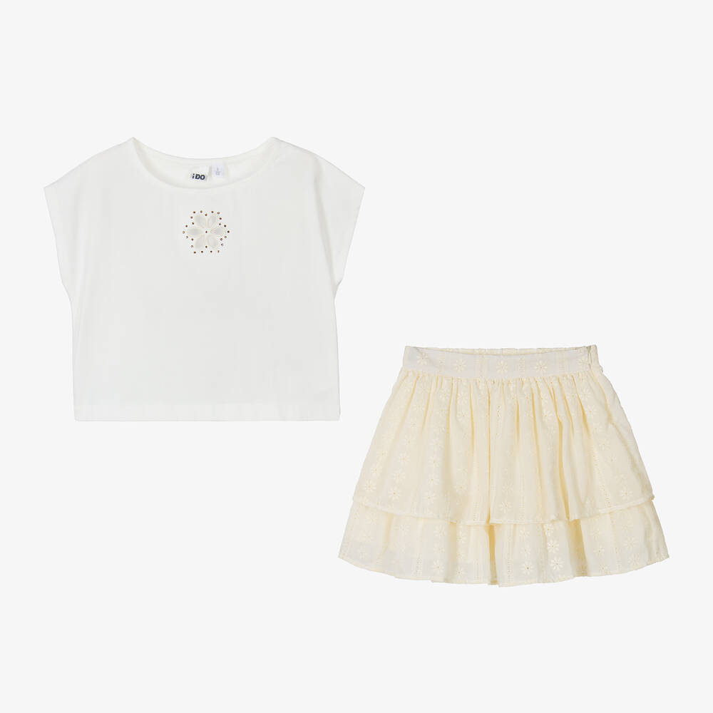 iDO Для младших-Girls Ivory Embroidered Cotton Skirt Set | Childrensalon Outlet
