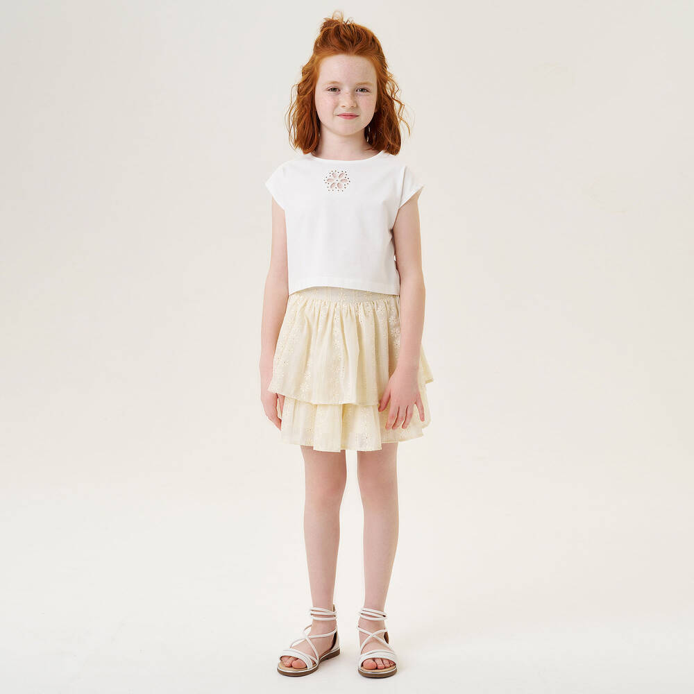 iDO Для младших-Girls Ivory Embroidered Cotton Skirt Set | Childrensalon Outlet