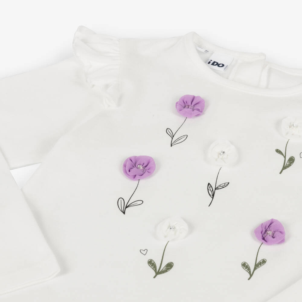 iDO Baby-Girls Ivory Floral Cotton Top | Childrensalon Outlet