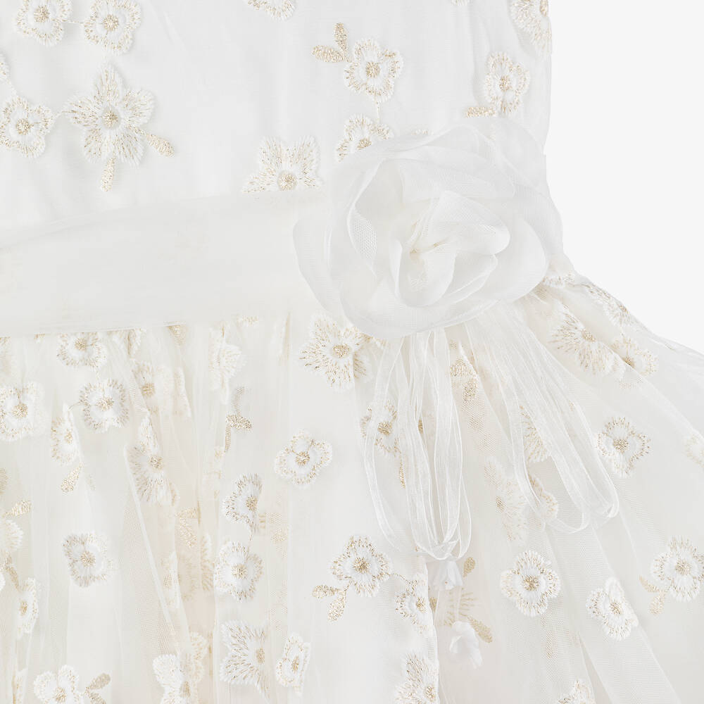 iDO Junior-Girls Ivory Floral Tulle Dress | Childrensalon Outlet