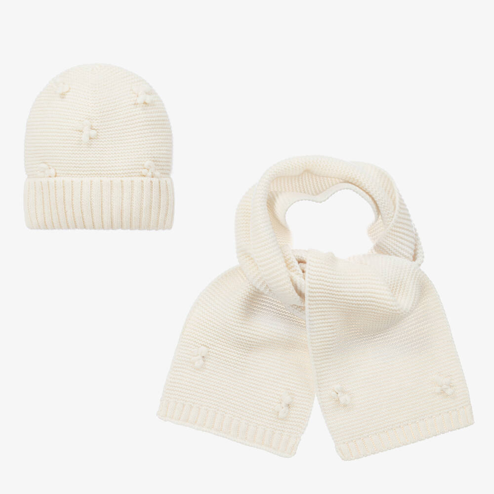 iDO Baby - Girls Ivory Knitted Hat & Scarf Set | Childrensalon