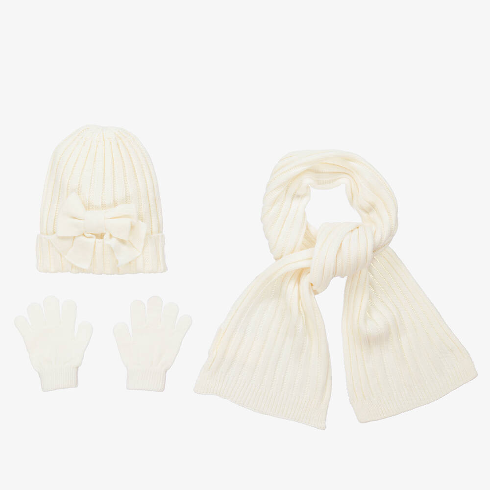 iDO Baby - Elfenbeinfarbenes Strickmützen-Set | Childrensalon