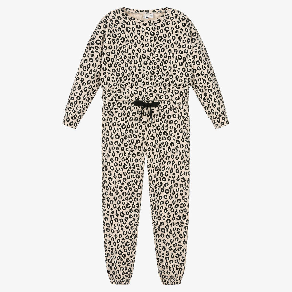 iDO Junior - Girls Ivory Leopard Tracksuit | Childrensalon