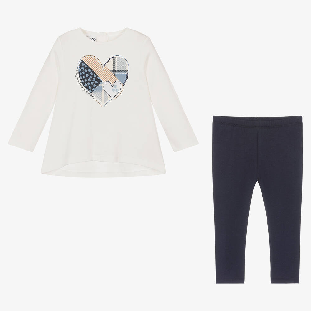 iDO Baby-Girls Ivory & Navy Blue Cotton Leggings Set | Childrensalon Outlet