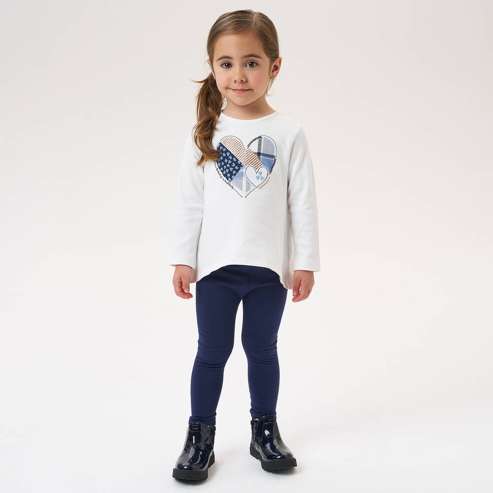 iDO Baby-Girls Ivory & Navy Blue Cotton Leggings Set | Childrensalon Outlet