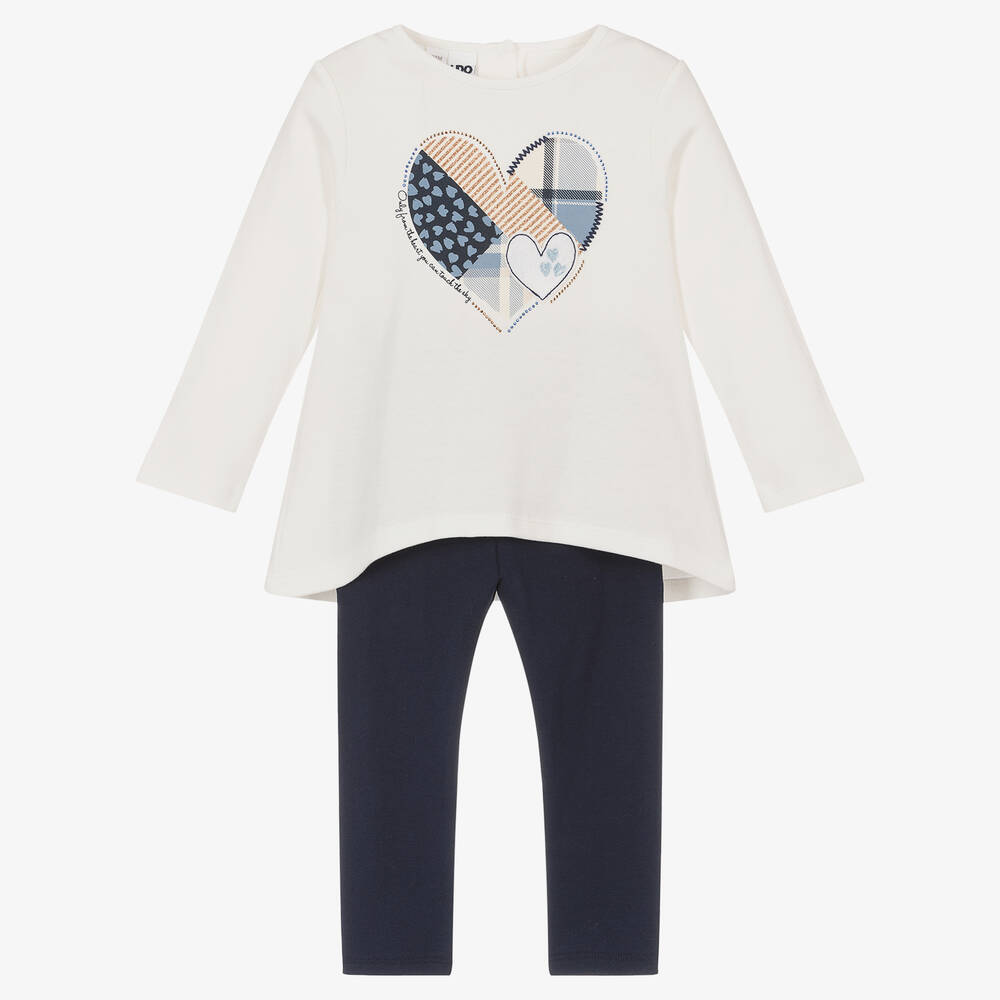 iDO Baby-Girls Ivory & Navy Blue Cotton Leggings Set | Childrensalon Outlet