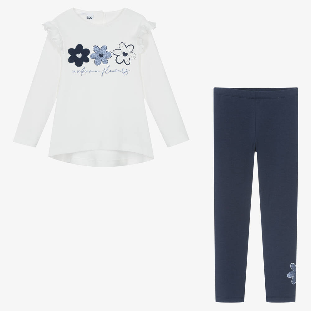 iDO Baby Girls Ivory Navy Blue Leggings Set Childrensalon Outlet