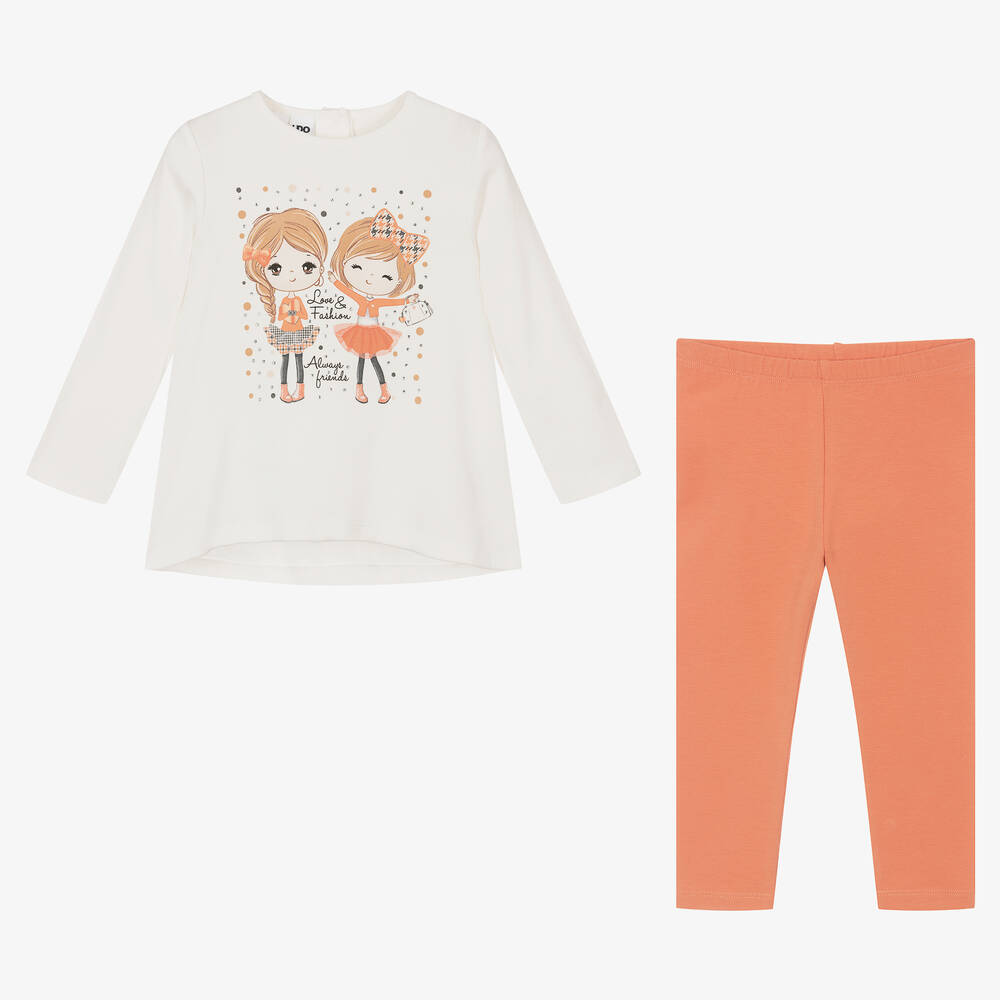iDO Baby-Girls Ivory & Orange Cotton Leggings Set | Childrensalon Outlet