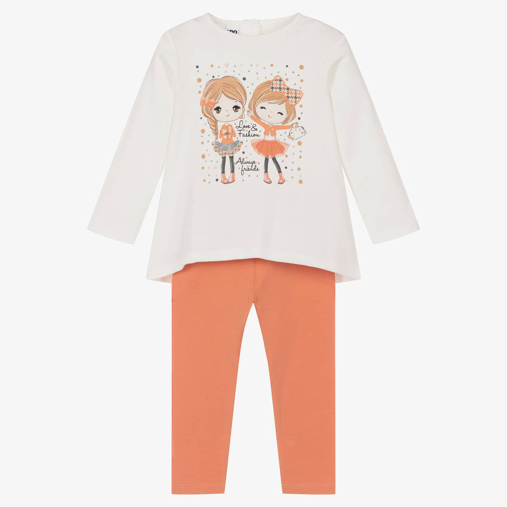 iDO Baby - Girls Ivory & Orange Cotton Leggings Set | Childrensalon