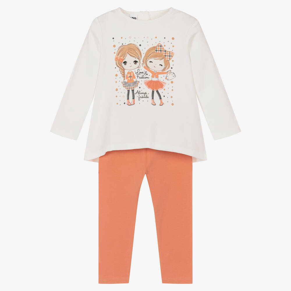 iDO Baby-طقم ليقنز  قطن جيرسي لون برتقالي وعاجي للبنات | Childrensalon Outlet