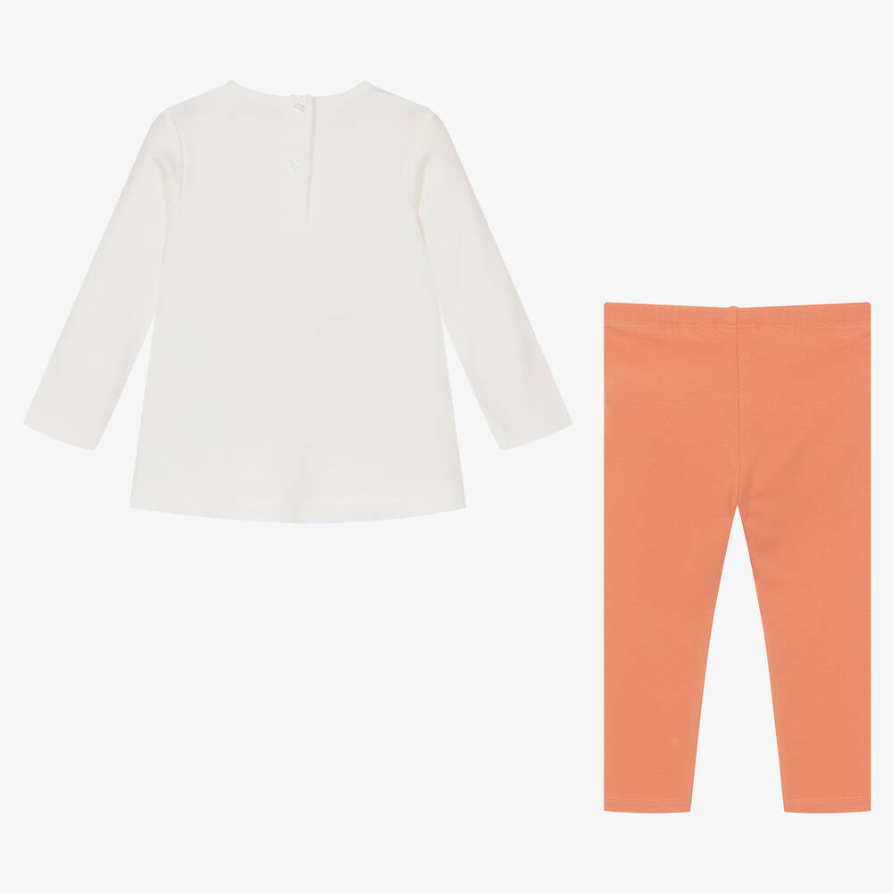 iDO Baby-Girls Ivory & Orange Cotton Leggings Set | Childrensalon Outlet