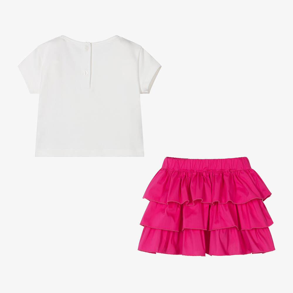 iDO Малыши-Girls Ivory & Pink Cotton Skirt Set | Childrensalon Outlet