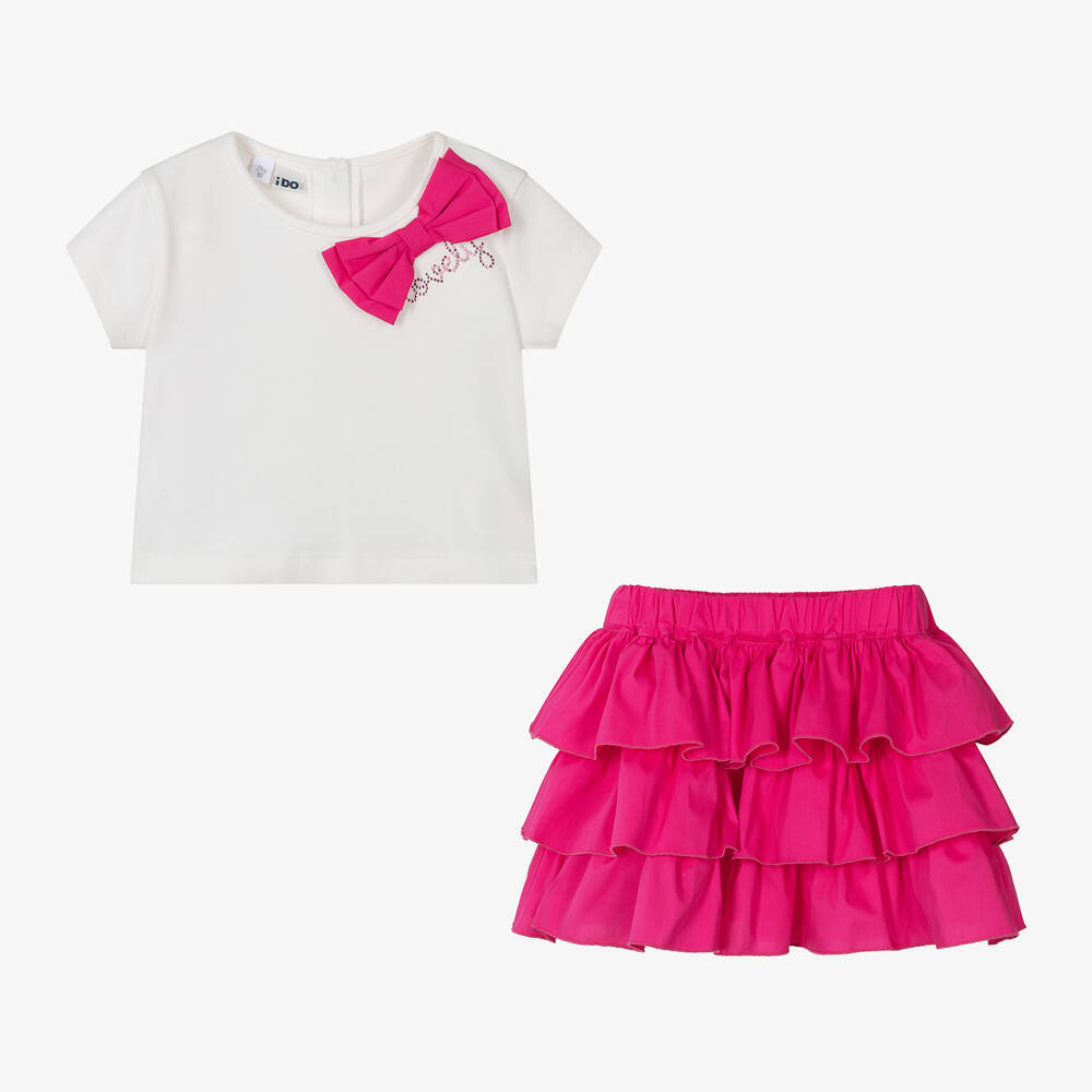 iDO Малыши-Girls Ivory & Pink Cotton Skirt Set | Childrensalon Outlet