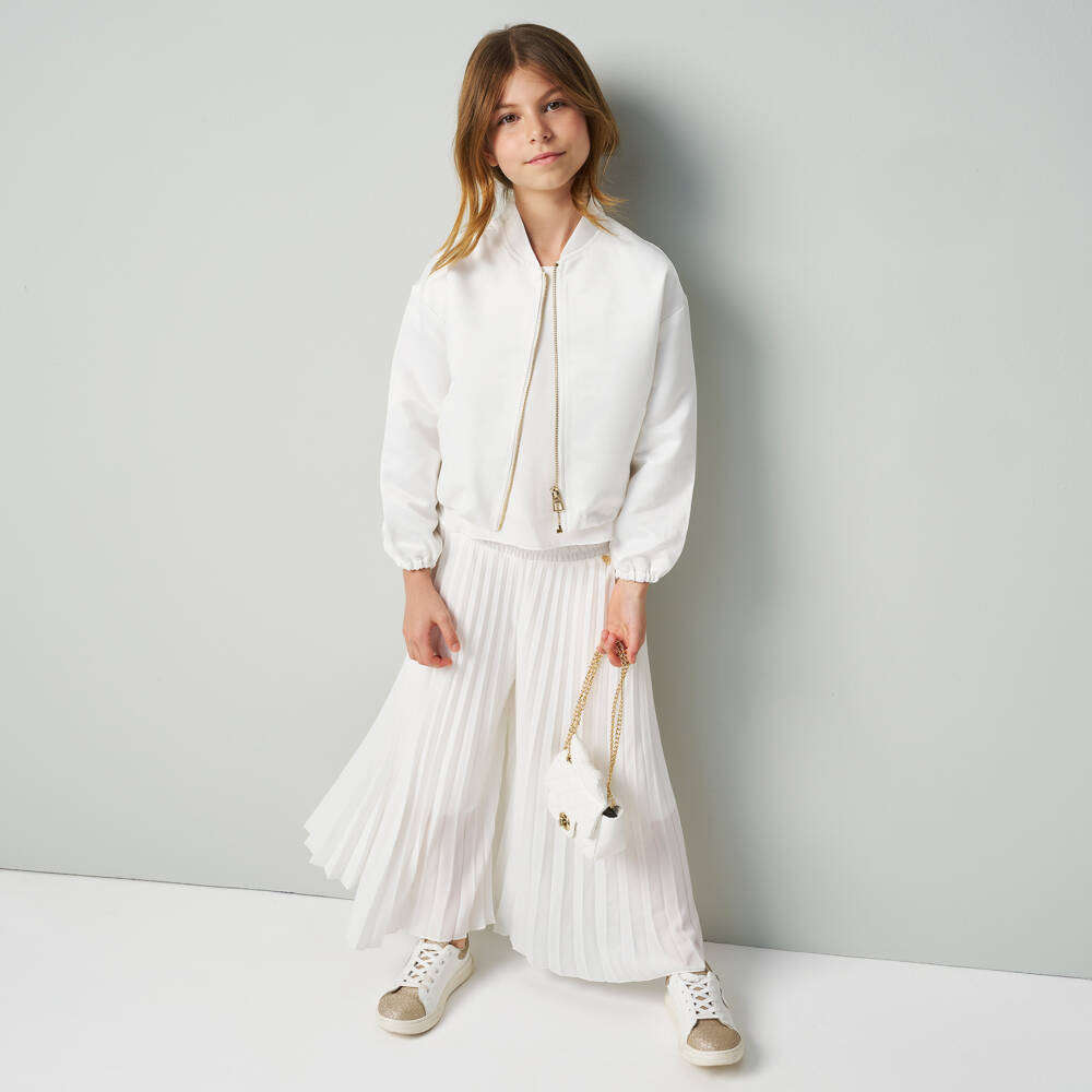 iDO Junior-Girls Ivory Plissé Chiffon Trousers | Childrensalon Outlet