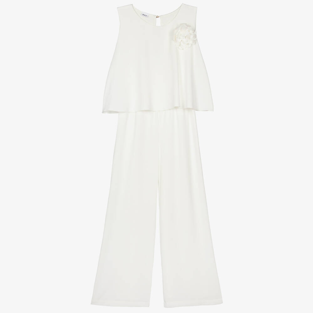 iDO-Girls Ivory Sleeveless Jumpsuit with 3D Flower Appliqué | Childrensalon Outlet