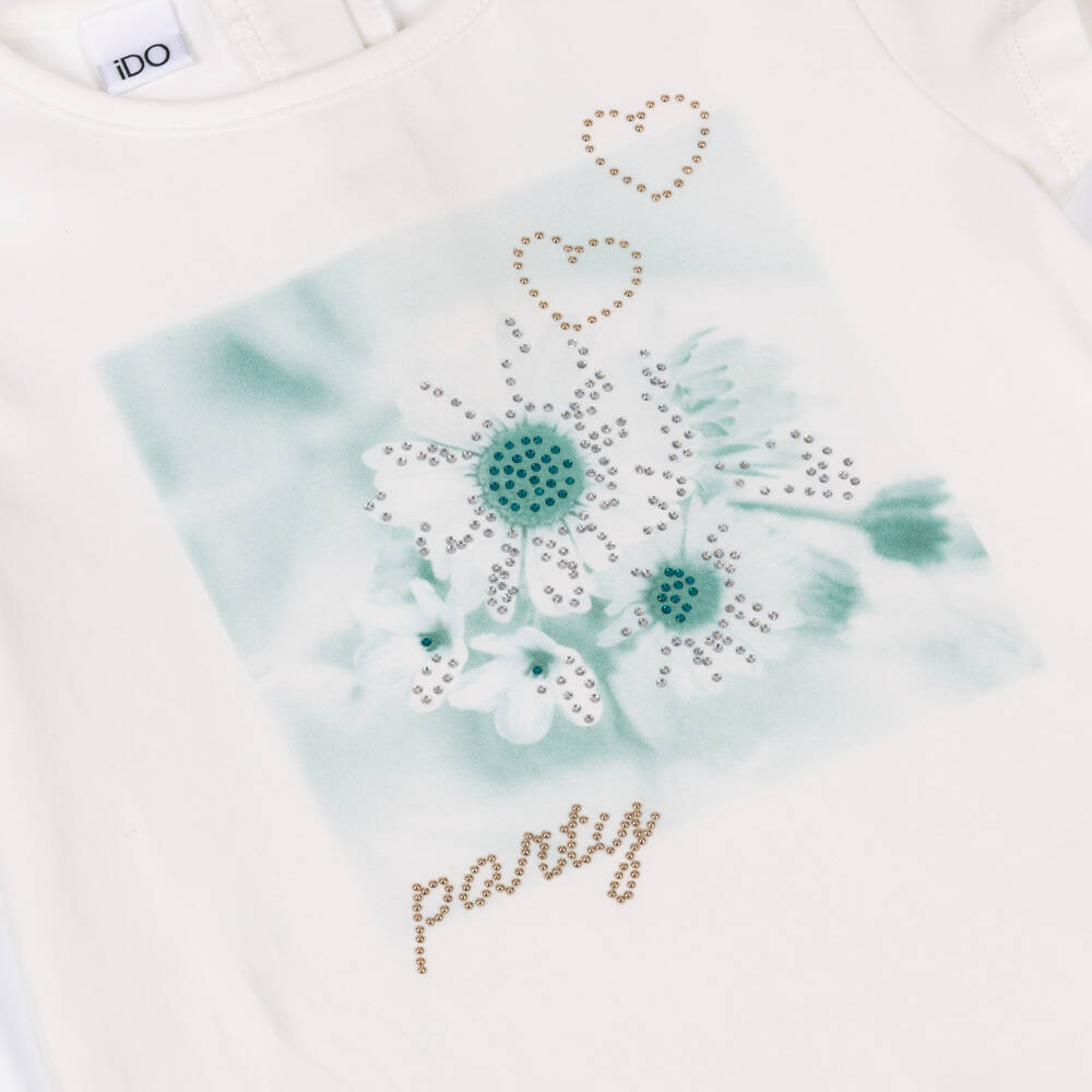 iDO-Girls Ivory T-Shirt & Turquoise Blue Tulle Skirt Set | Childrensalon Outlet
