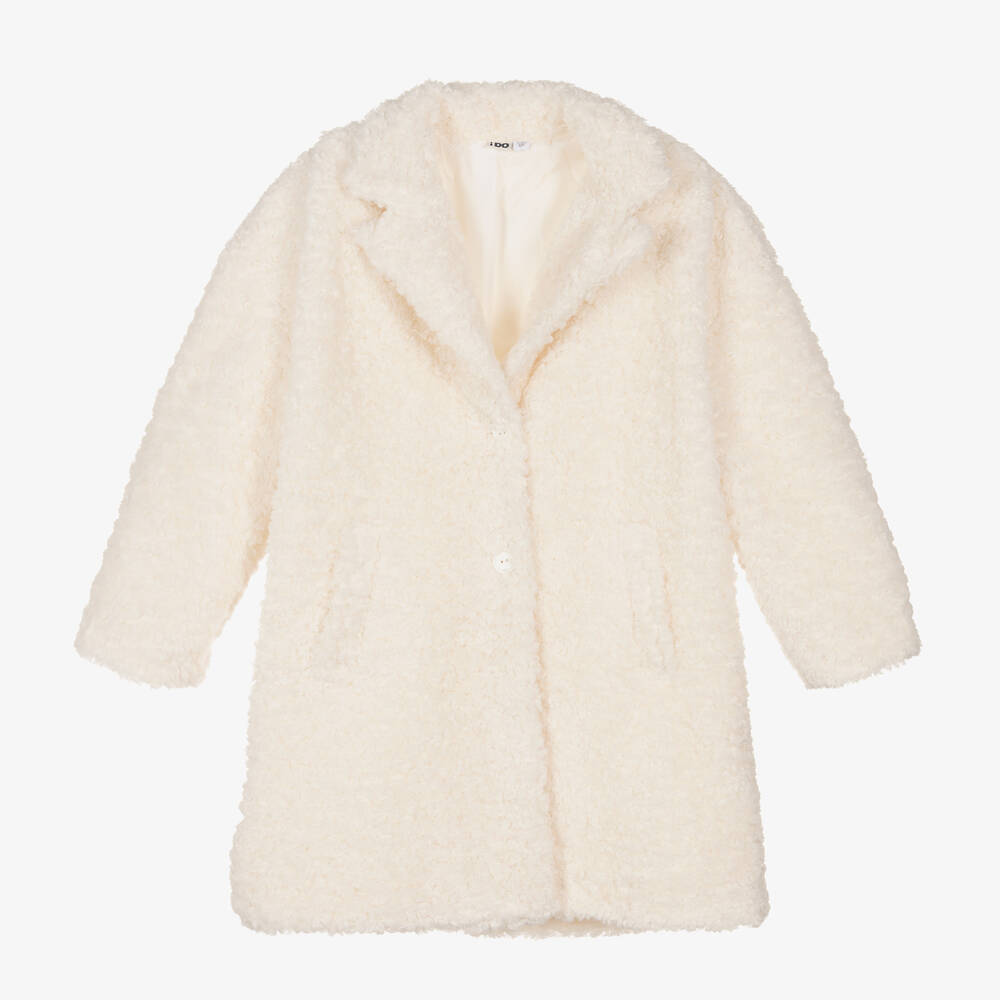 iDO Junior - Кремовое пальто из плюшевого флиса для девочек | Childrensalon