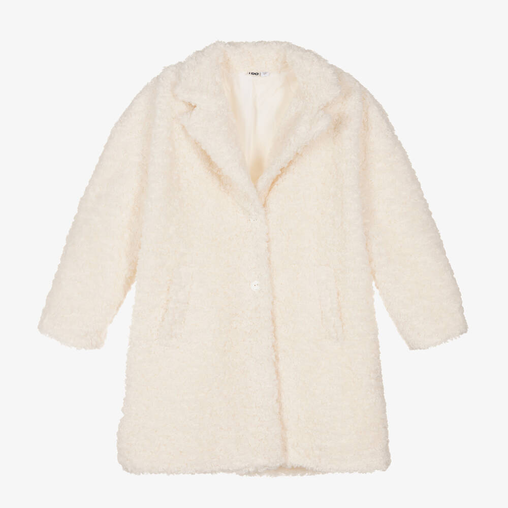 iDO Junior - Girls Ivory Teddy Fleece Coat | Childrensalon