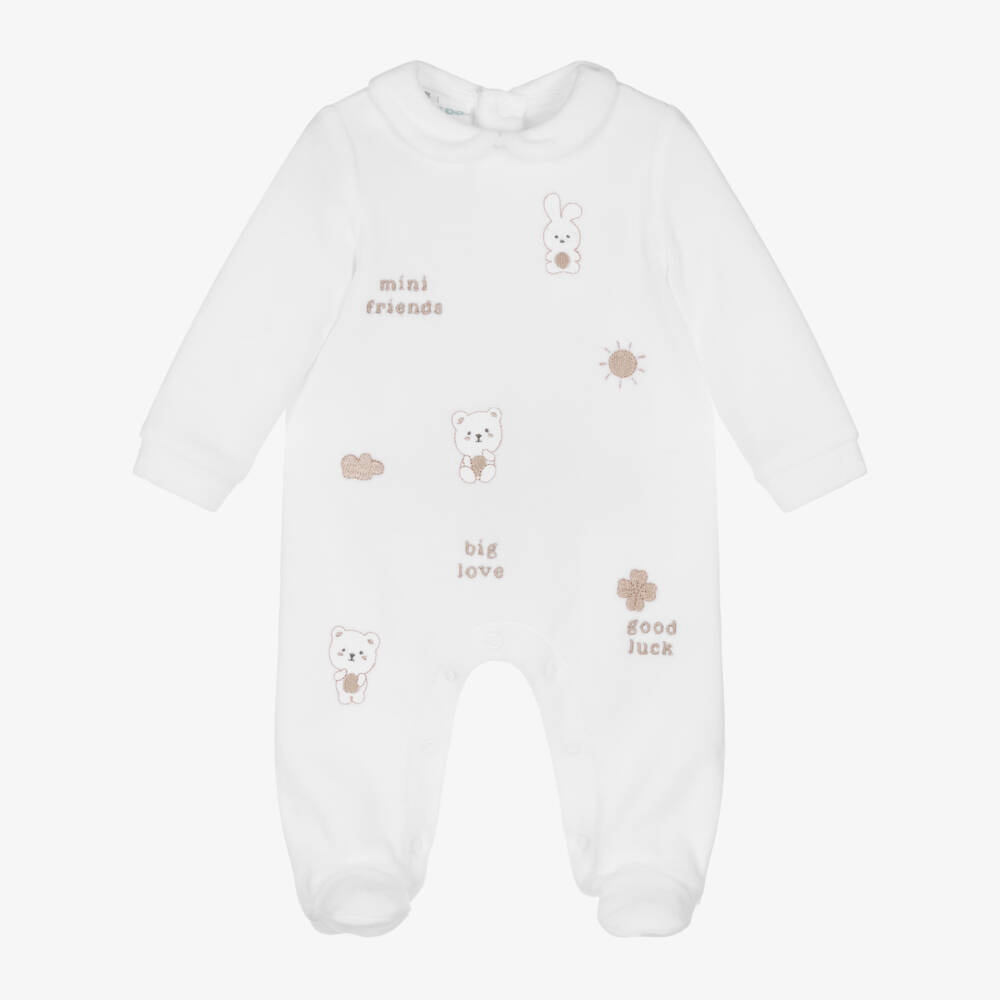 iDO Mini-Girls' Ivory Velour Bear Romper | Childrensalon Outlet