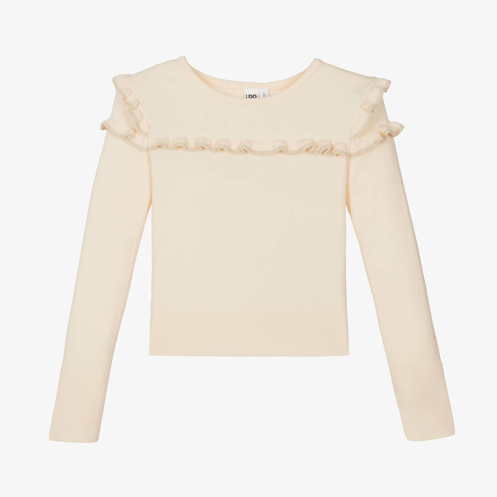 iDO Junior - Girls Ivory Viscose Frill Sweater | Childrensalon