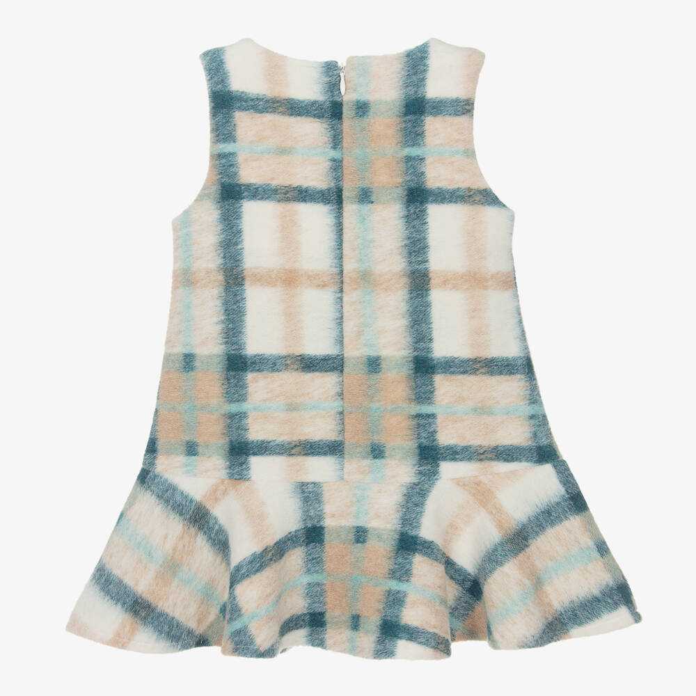 iDO Малыши-Бежево-синее трикотажное платье в клетку для девочек | Childrensalon Outlet