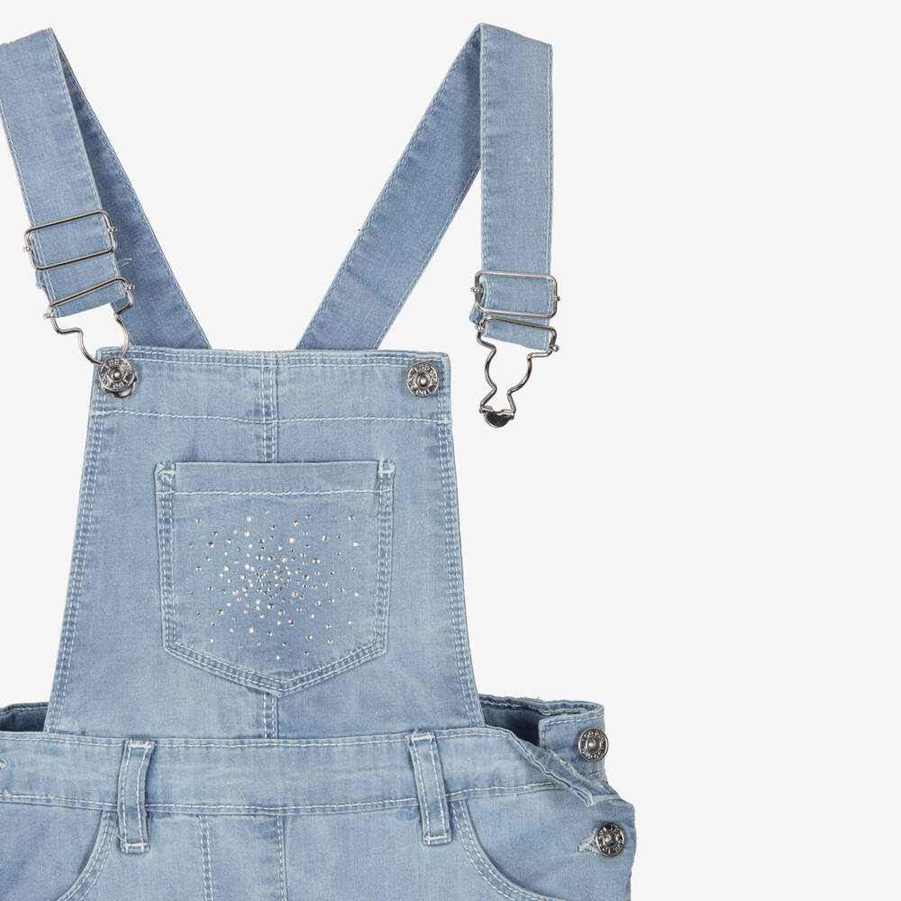 iDO-Girls Light Blue Chambray Dungaree Shorts with Diamantés | Childrensalon Outlet