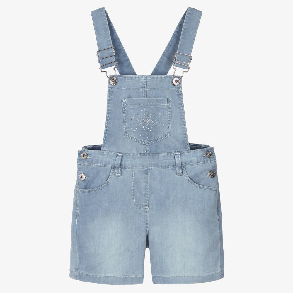 iDO-Girls Light Blue Chambray Dungaree Shorts with Diamantés | Childrensalon Outlet
