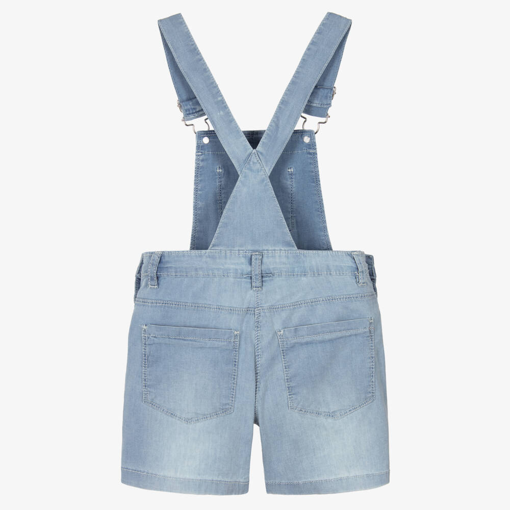 iDO-Girls Light Blue Chambray Dungaree Shorts with Diamantés | Childrensalon Outlet