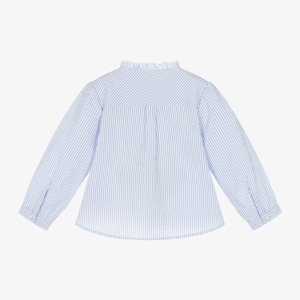 iDO Baby-بلوزة بنات زرقاء فاتحة بكشكش من قماش سييرساكر | Childrensalon Outlet