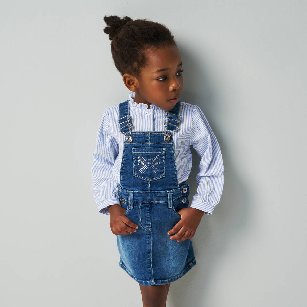 iDO Baby-بلوزة بنات زرقاء فاتحة بكشكش من قماش سييرساكر | Childrensalon Outlet