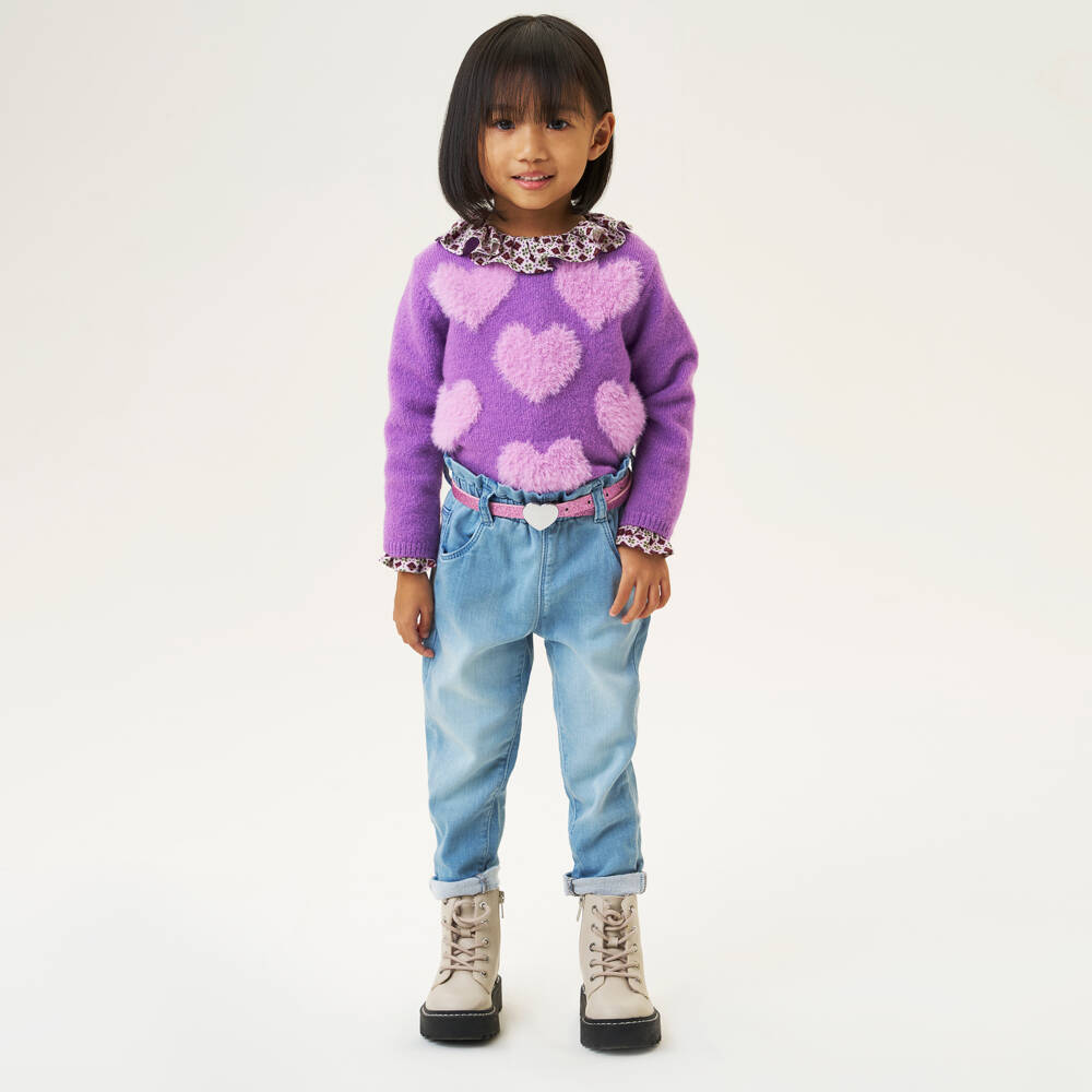 iDO Малыши-Girls Lilac Heart Knit Jumper | Childrensalon Outlet