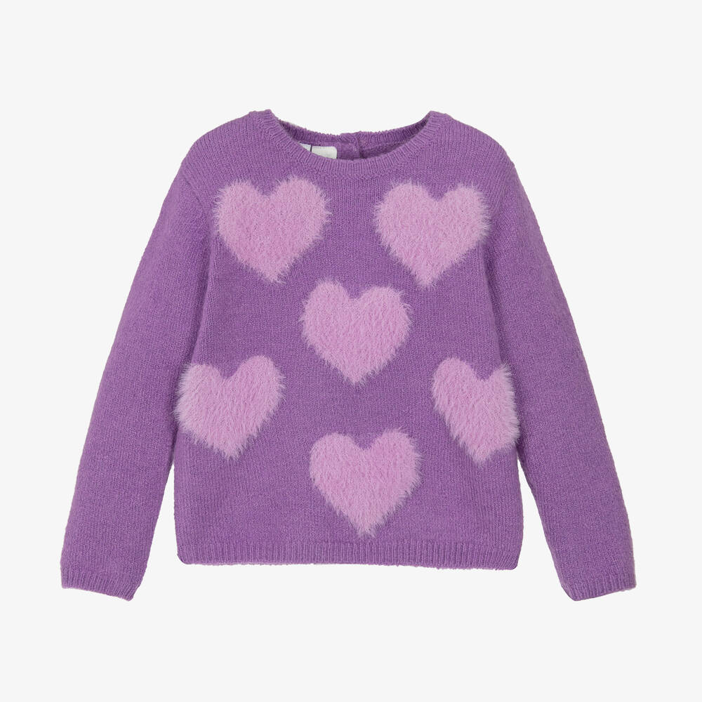 iDO Baby-Girls Lilac Heart Knit Jumper | Childrensalon Outlet