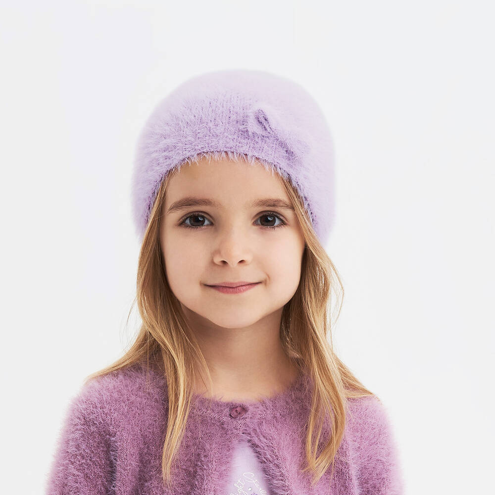 iDO Baby-Girls Lilac Purple Fluffy Beanie Hat | Childrensalon Outlet