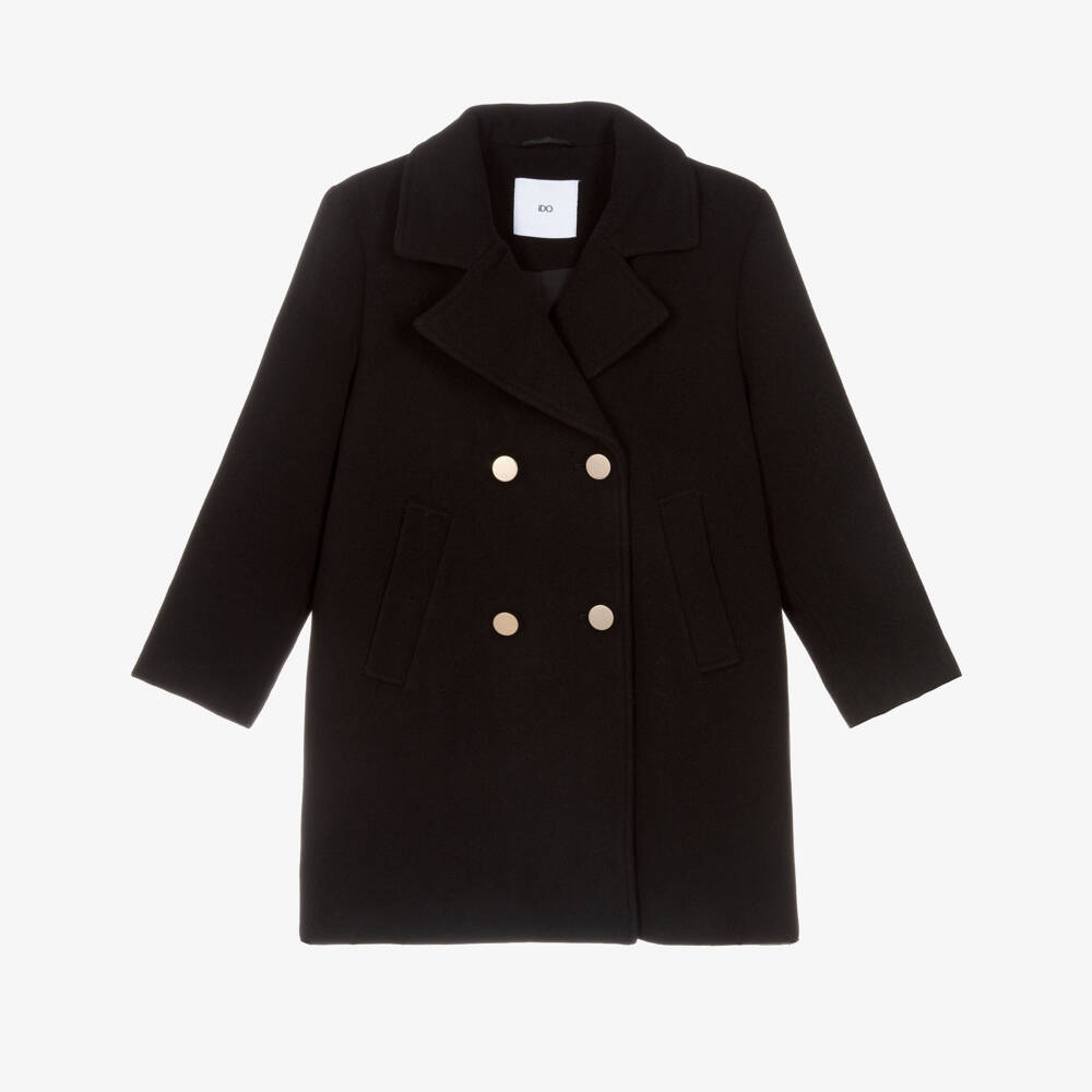 iDO-Girls Long Black Double Breasted Coat | Childrensalon Outlet