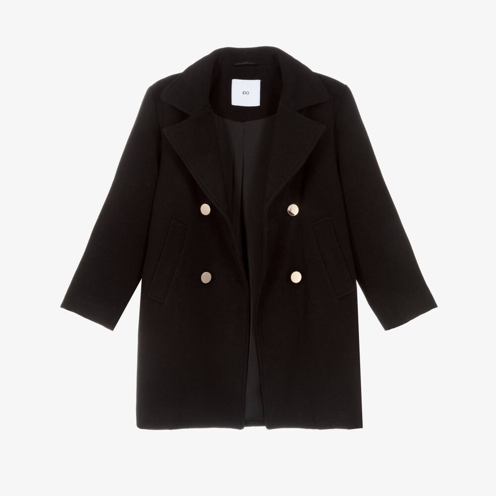 iDO-Girls Long Black Double Breasted Coat | Childrensalon Outlet