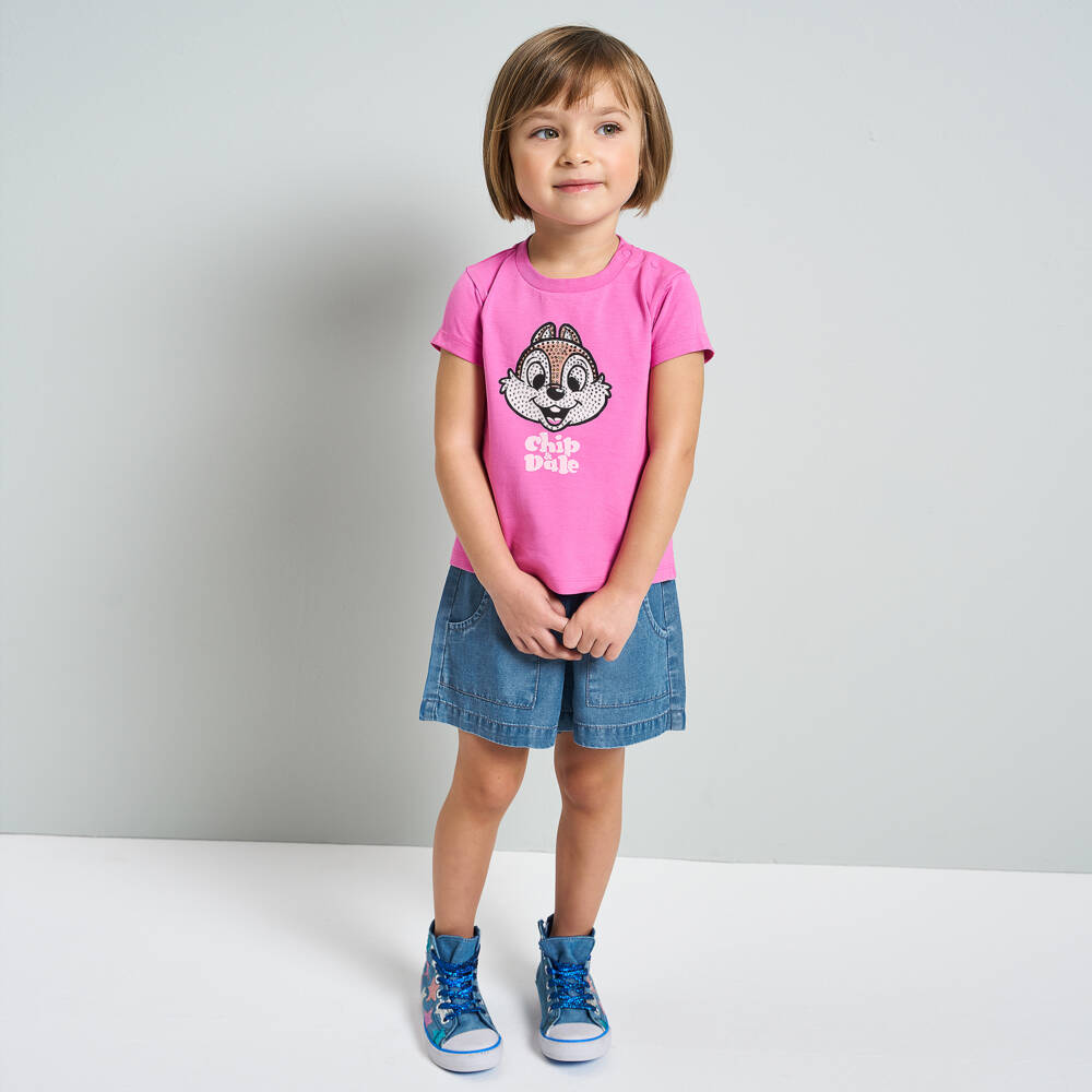 iDO Baby-Girls Magenta Sparkle Tee with Chip & Dale | Childrensalon Outlet