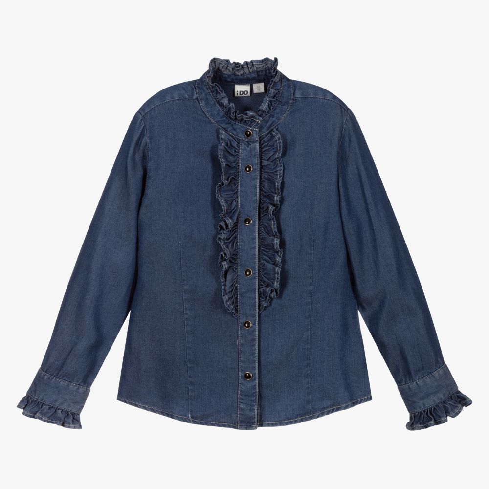 iDO Junior - Mittelblaue Chambray-Bluse (M) | Childrensalon