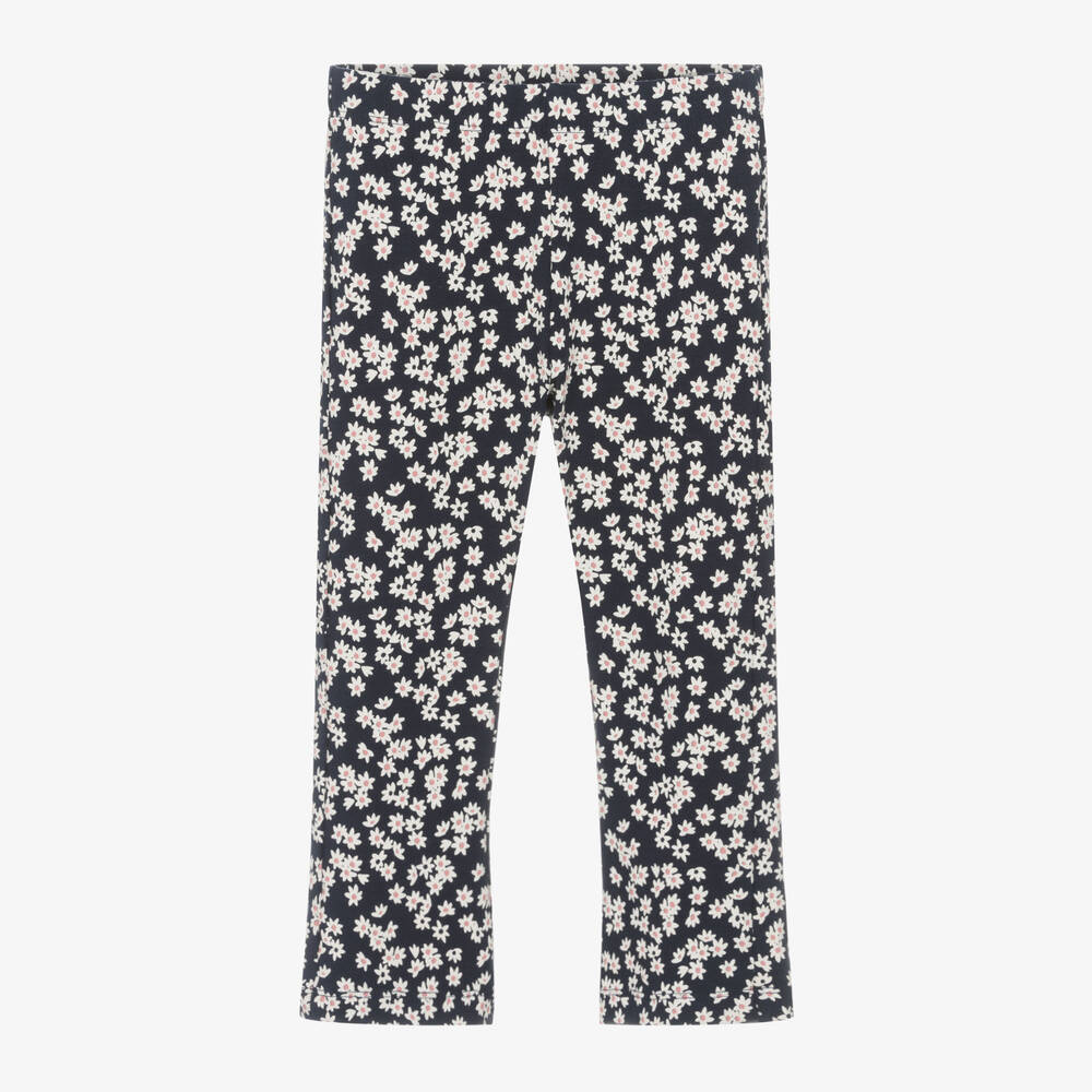 iDO Baby-Girls Navy Blue Cotton Floral Leggings | Childrensalon Outlet