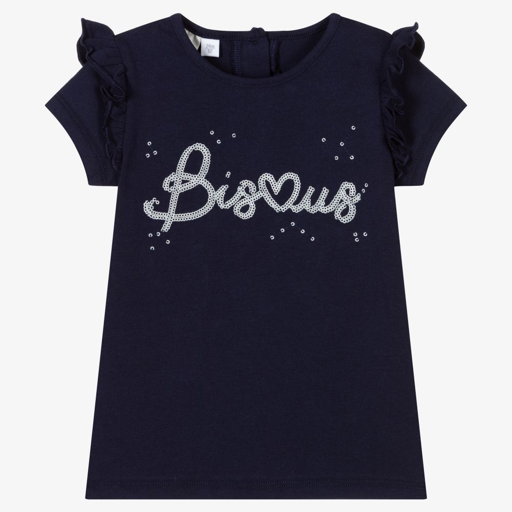 iDO Baby - Girls Navy Blue Cotton T-Shirt | Childrensalon