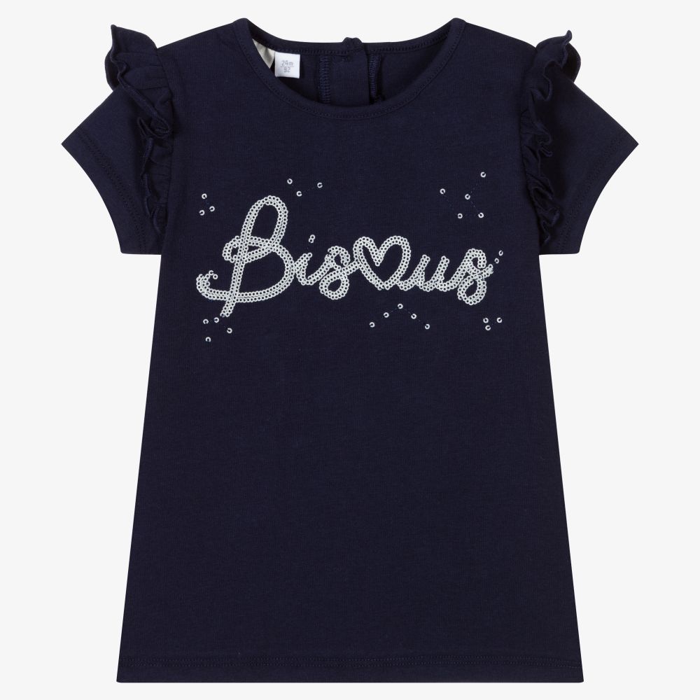 iDO Baby-Girls Navy Blue Cotton T-Shirt | Childrensalon Outlet